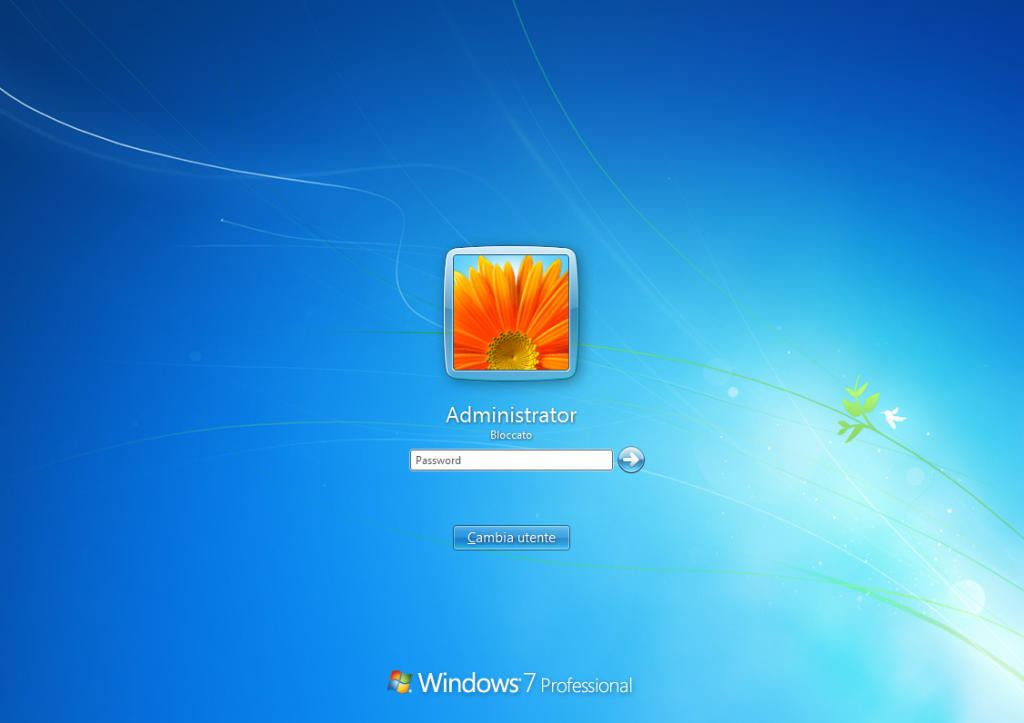 Schermata di Log On Amministratore di Windows 7