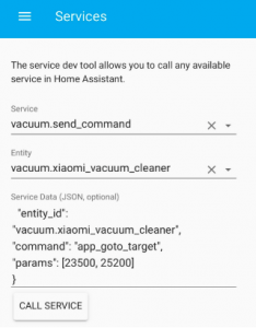 Test del comando app go to target nello strumento di sviluppo del servizio in Home assistant
